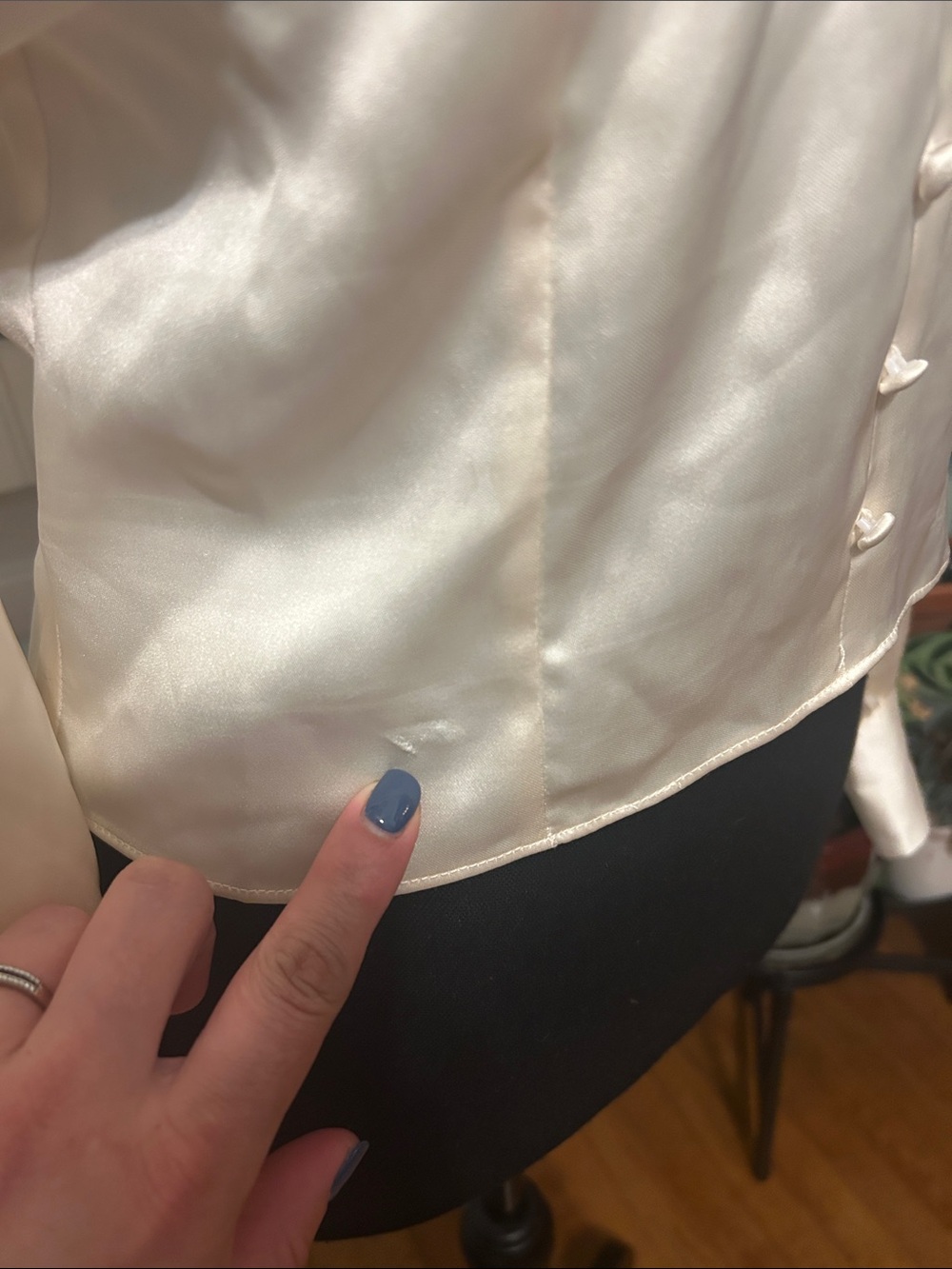 Sincerely Jules Cream Satin V-Neck Button Front Blouse - Picture 4 of 8
